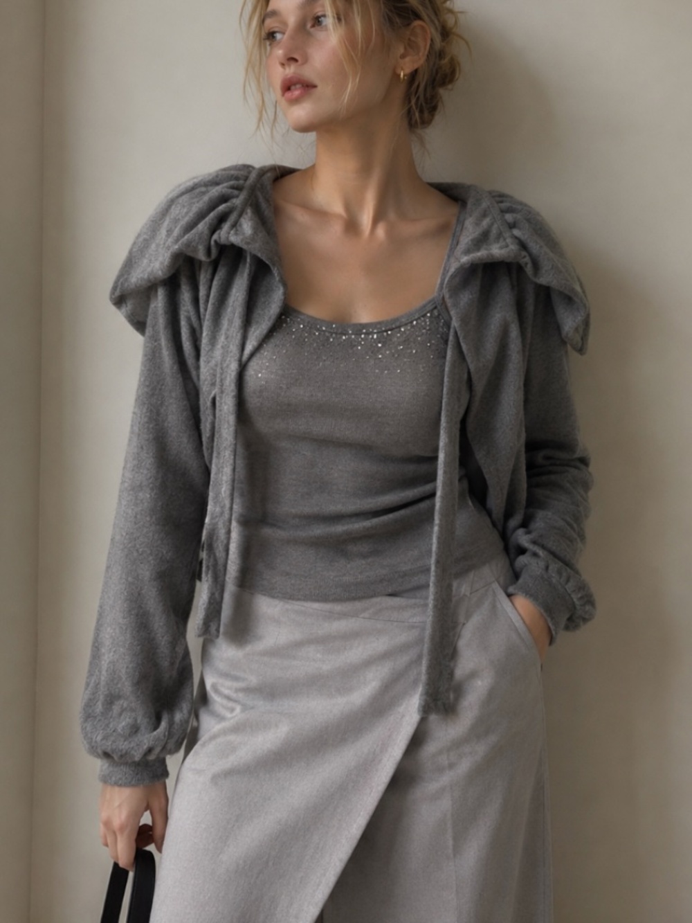 Robert Rodriguez Grey Knit Cropped Shrug Bolero Cardigan